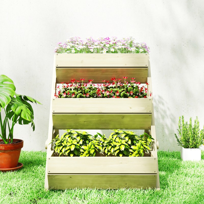 Pystypuutarha 3 tasoa puinen parveke- ja terassiviljelyyn 65x75x76 cm vihreä