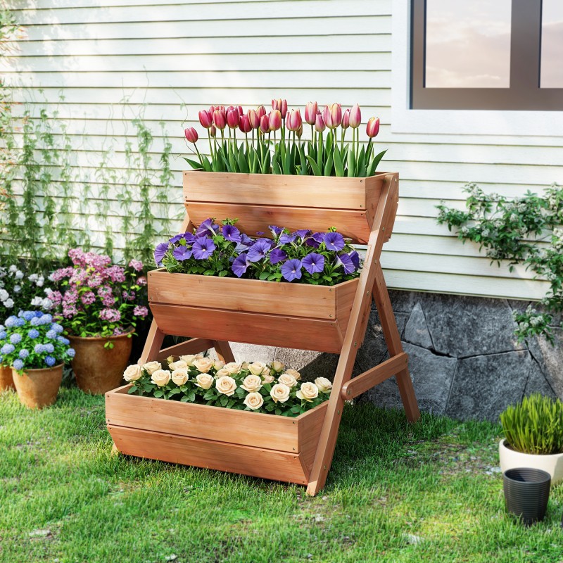 Pystykasvilaatikko 3 tasoa ulkokäyttöön tannenpuu 65 x 75 x 76 cm ruskea