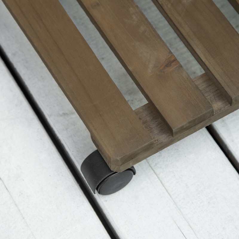 Pyörällinen kasvien alus 2 kpl, massiivipuu, 30 x 30 x 7 cm, ruskea ja musta