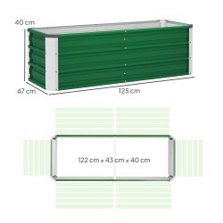 Metallinen viljelylaatikko kahdella istutusalueella 125 x 47 x 40 cm vihreä