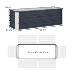 Teräksinen viljelylaatikko / kohopenkki puutarhaan, 125 x 47 x 44 cm, hiilenharmaa, käsineet mukana