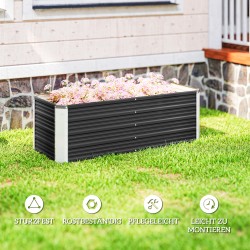 Teräksinen viljelylaatikko / kohopenkki puutarhaan, 125 x 47 x 44 cm, hiilenharmaa, käsineet mukana