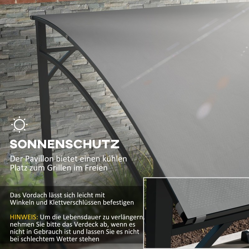 Grillikatos ulkogrillille, teräsrunko ja tulenkestävä polyesterikate, 215 x 150 x 182/220 cm, tummanharmaa