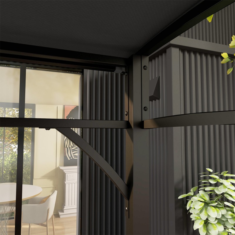 Grillikatos ulkogrillille, teräsrunko ja tulenkestävä polyesterikate, 215 x 150 x 182/220 cm, tummanharmaa