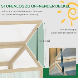 Minikasvihuone taimikasvatukseen, puu ja polykarbonaatti, 90 x 52 x 49,5 cm, luonnonpuu