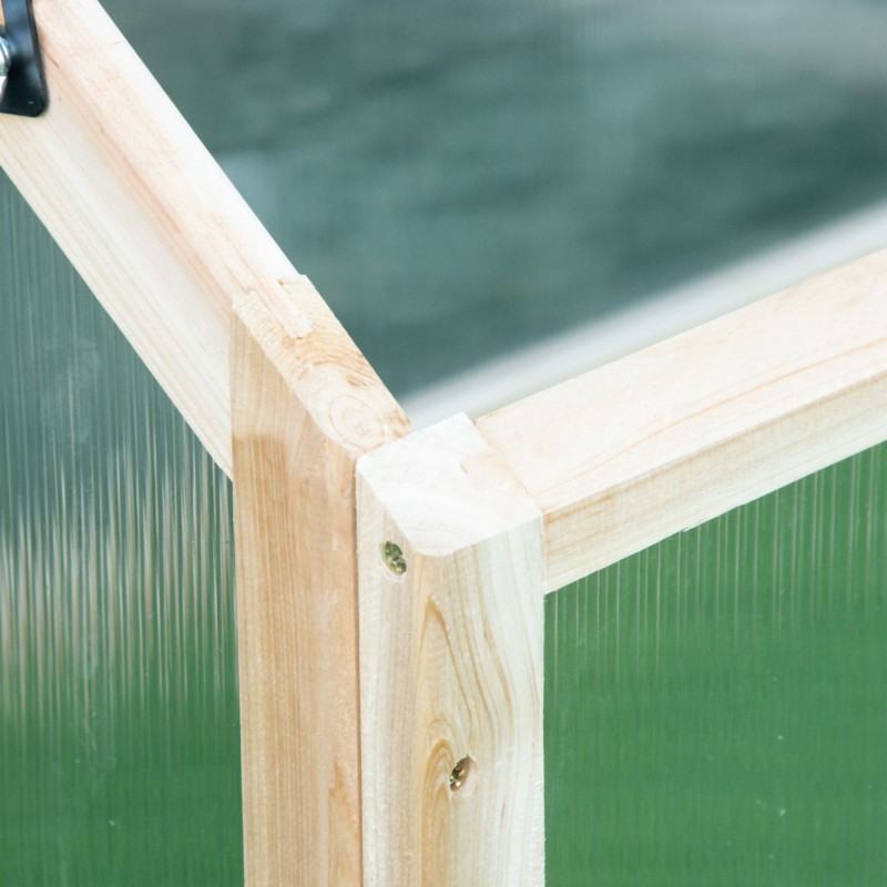 Minikasvihuone taimikasvatukseen, puu ja polykarbonaatti, 90 x 52 x 49,5 cm, luonnonpuu