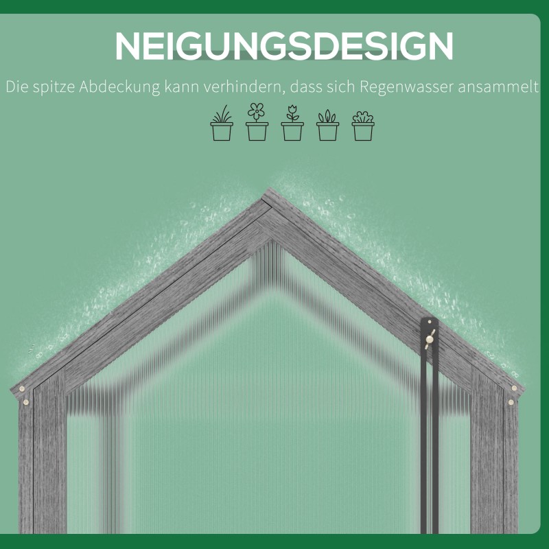 Minikasvihuone ulkokäyttöön, puurunko ja polykarbonaattilevyt, 90 x 52 x 49,5 cm, harmaa