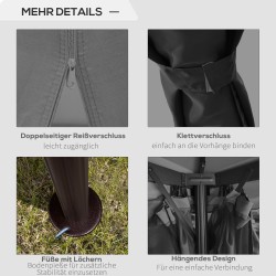 Puutarhapaviljonki 3 x 3 m, alumiini/metalli, kaksikerroksinen katto, sivuverhot ja hyttysverkot, tummanharmaa