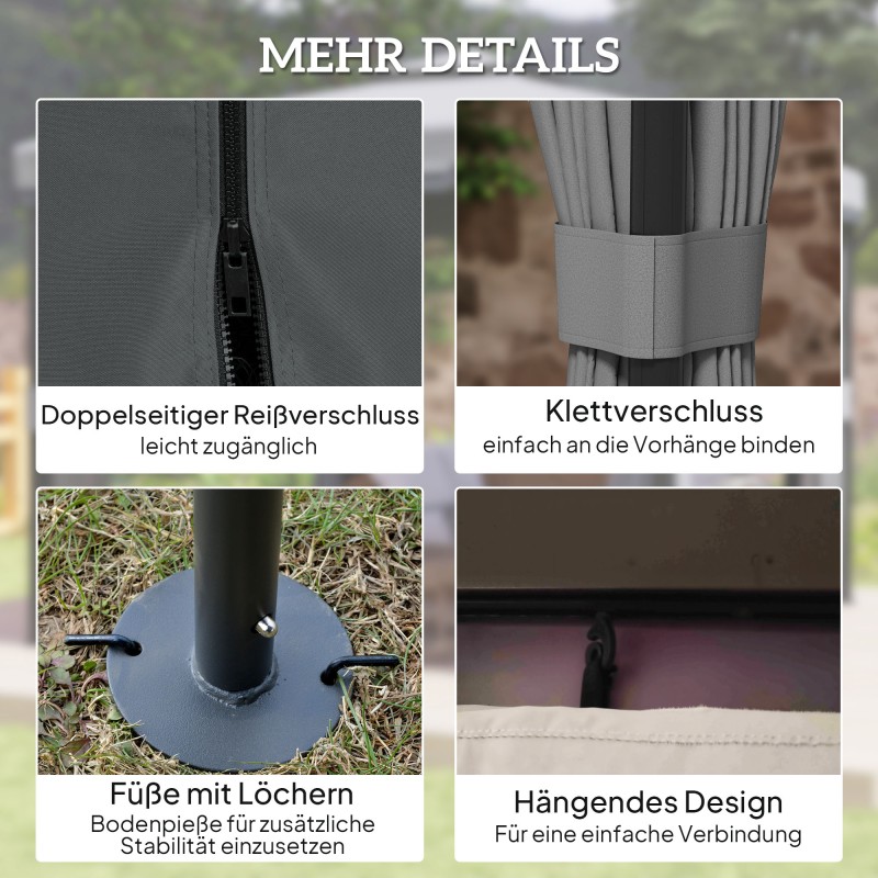 Puutarhapaviljonki ulkokäyttöön 3 x 3 m, vedenhylkivä, metallirunko, tuplakatto, tummanharmaa