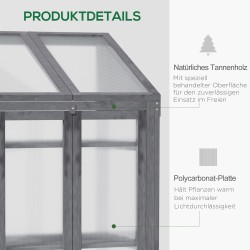 Pieni puinen kasvihuone 3 hyllyllä 70 x 50 x 120 cm harmaa