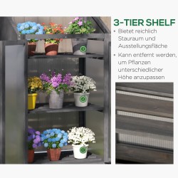 Pieni puinen kasvihuone 3 hyllyllä 70 x 50 x 120 cm harmaa