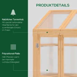 Puinen mini-kasvihuone 3 hyllyllä, kuusipuu ja polykarbonaatti, 70 x 50 x 120 cm, ruskea