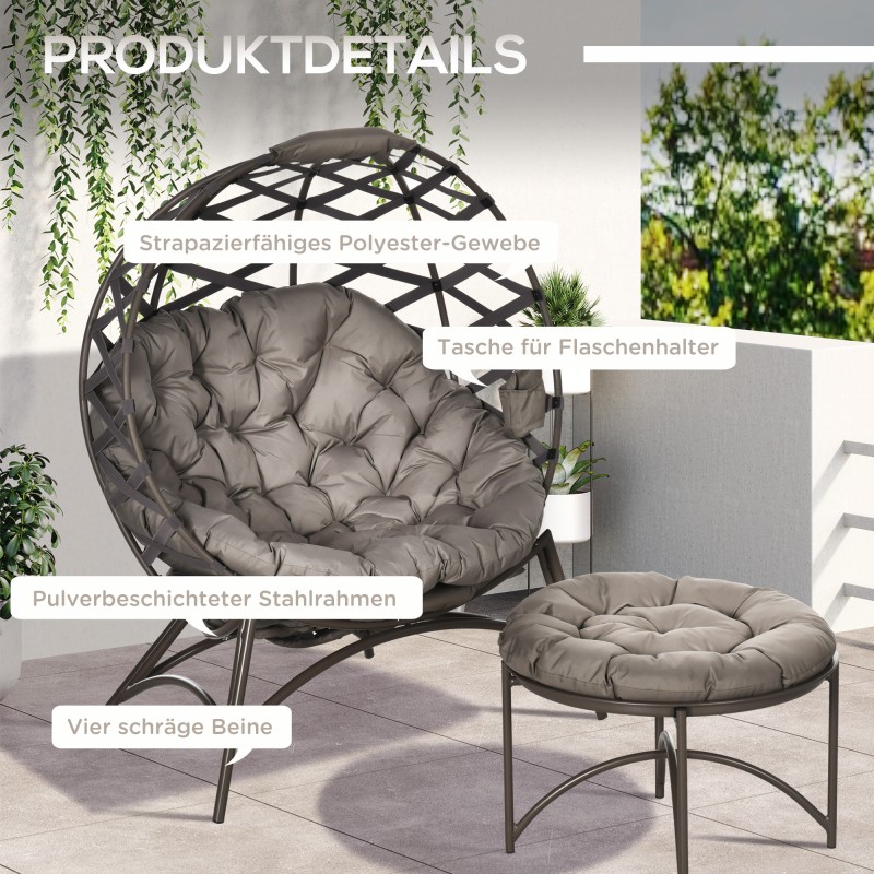 Puutarhatuolisetti 2-osainen teräsrunko taitettava pesätuoli ja rahi/sivupöytä hiekanruskea