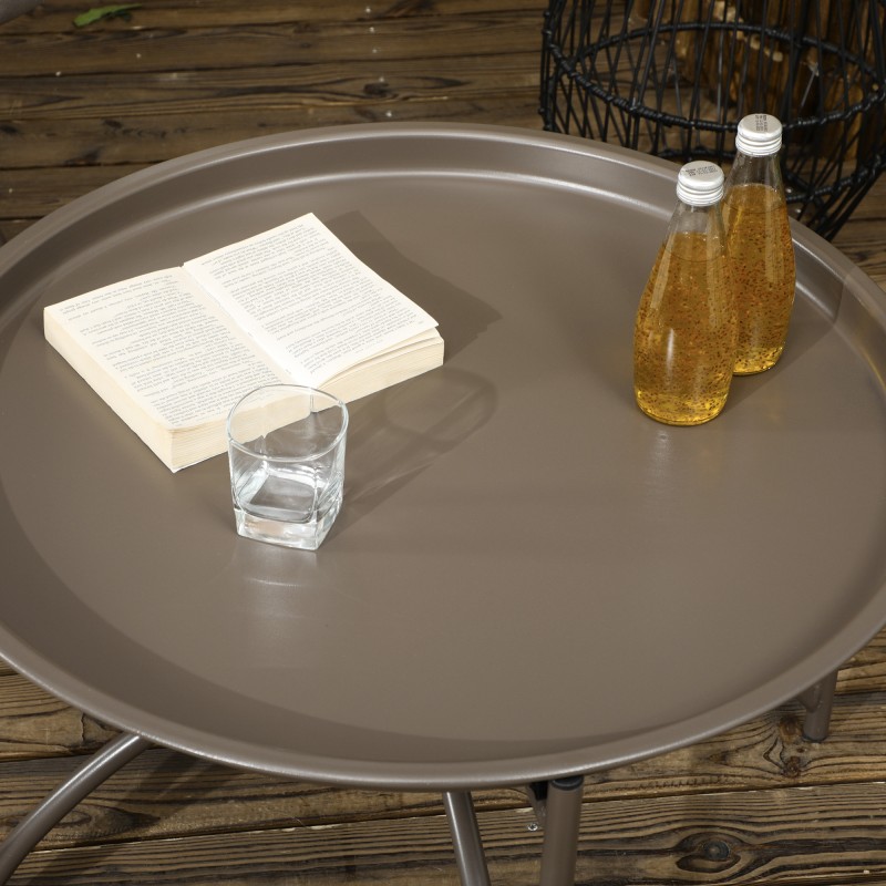 Puutarhatuolisetti 2-osainen teräsrunko taitettava pesätuoli ja rahi/sivupöytä hiekanruskea