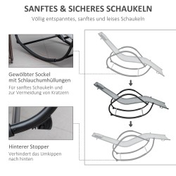 Keinuva lepotuoli ulkokäyttöön, metallirunko ja verkkokangas, 60 x 157 x 84 cm, harmaa, 160 kg