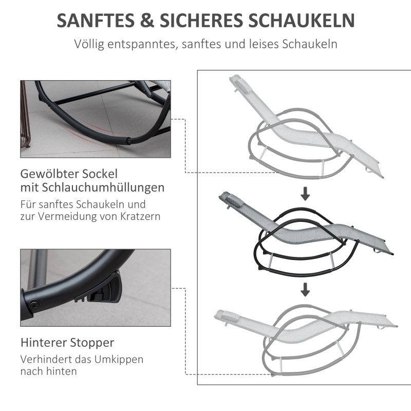 Keinuva lepotuoli ulkokäyttöön, metallirunko ja verkkokangas, 60 x 157 x 84 cm, harmaa, 160 kg