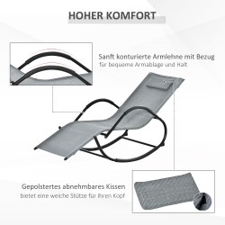 Keinuva lepotuoli ulkokäyttöön, metallirunko ja verkkokangas, 60 x 157 x 84 cm, harmaa, 160 kg