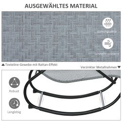 Keinuva lepotuoli ulkokäyttöön, metallirunko ja verkkokangas, 60 x 157 x 84 cm, harmaa, 160 kg