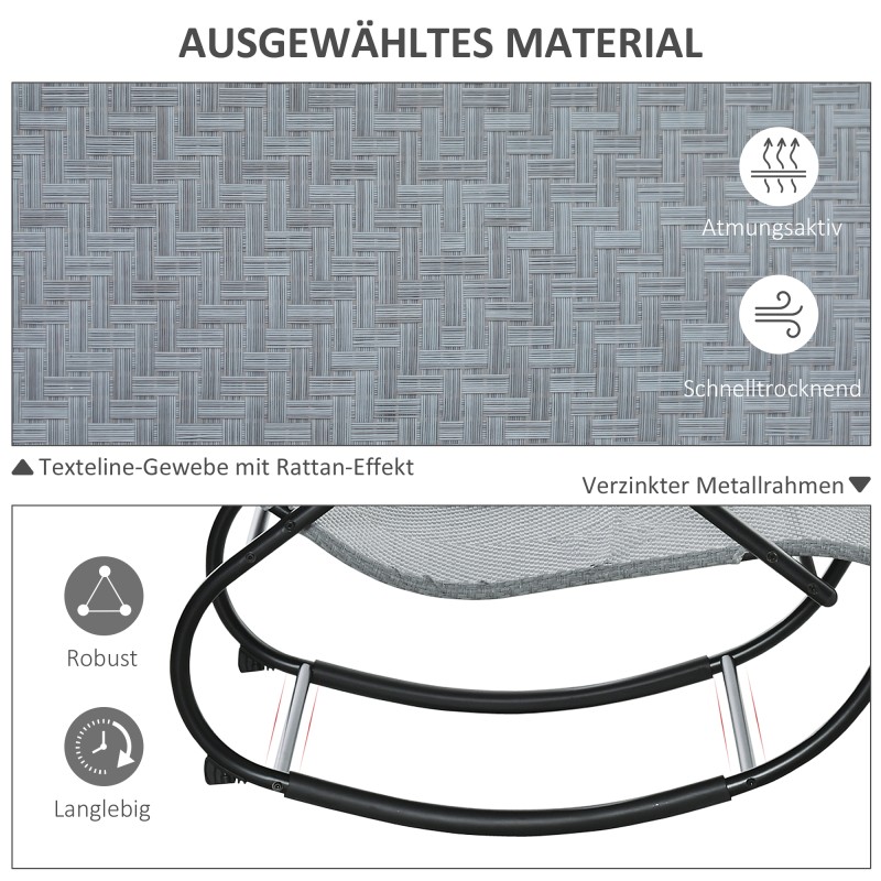 Keinuva lepotuoli ulkokäyttöön, metallirunko ja verkkokangas, 60 x 157 x 84 cm, harmaa, 160 kg