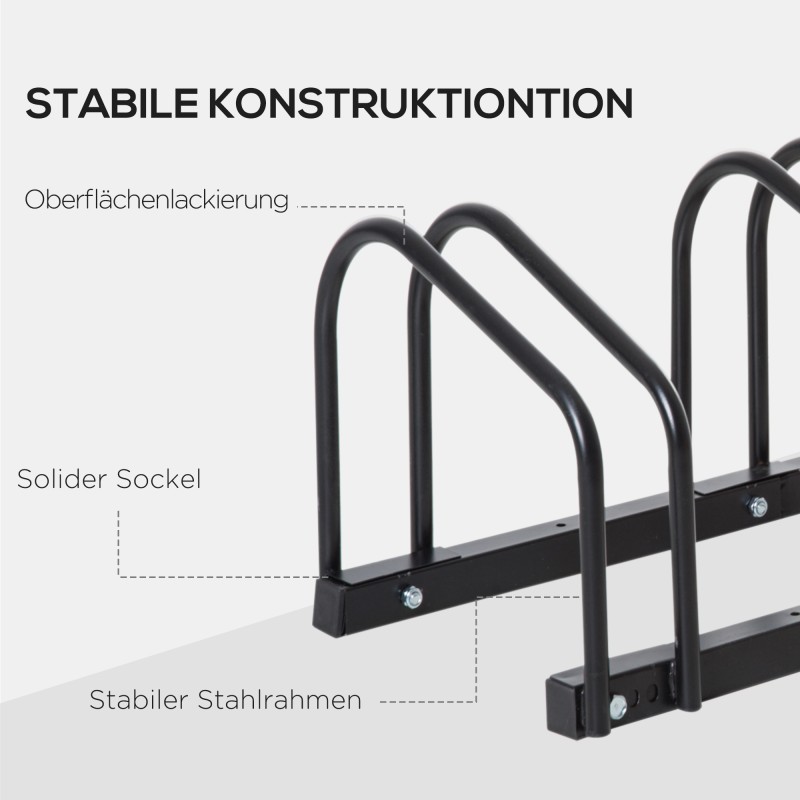 Polkupyöräteline 4 pyörälle, säänkestävä Q235-teräs, seinä- ja lattia-asennus, 110 x 33 x 27 cm, musta