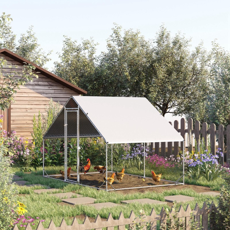 Kanit ja kanat ulkotarha sinkittyä terästä 3 x 2 x 2 m, 4–6 kanalle, harmaa/hopea