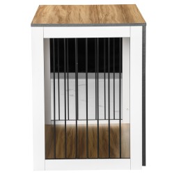 Koirahäkki pienille ja keskikokoisille koirille teräs ja puulevy 106×60×76 cm tummanpähkinä/valkoinen