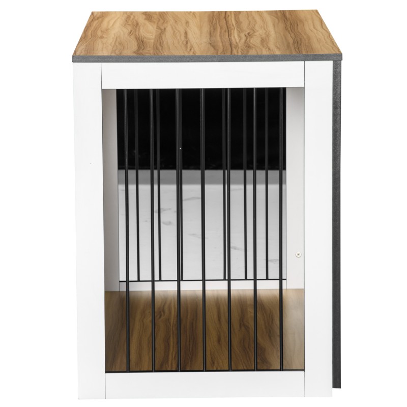 Koirahäkki pienille ja keskikokoisille koirille teräs ja puulevy 106×60×76 cm tummanpähkinä/valkoinen