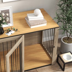 Koirankoppi suurille koirille sisäkäyttöön, metalli ja MDF, 106 x 60 x 76 cm, tammi