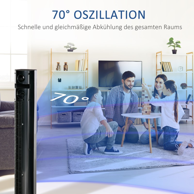 Tornituuletin kaukosäätimellä 45 W, ajastin, aromidiffuusori, 70° oskillointi, musta