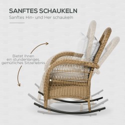 Keinutuoli ulko- ja sisäkäyttöön, teräsrunko ja PE-rottinki, pestävät tyynynpäälliset, luonnonväri/vaaleanharmaa