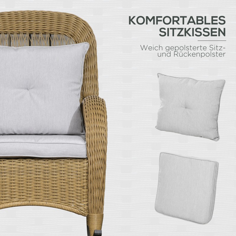 Keinutuoli ulko- ja sisäkäyttöön, teräsrunko ja PE-rottinki, pestävät tyynynpäälliset, luonnonväri/vaaleanharmaa