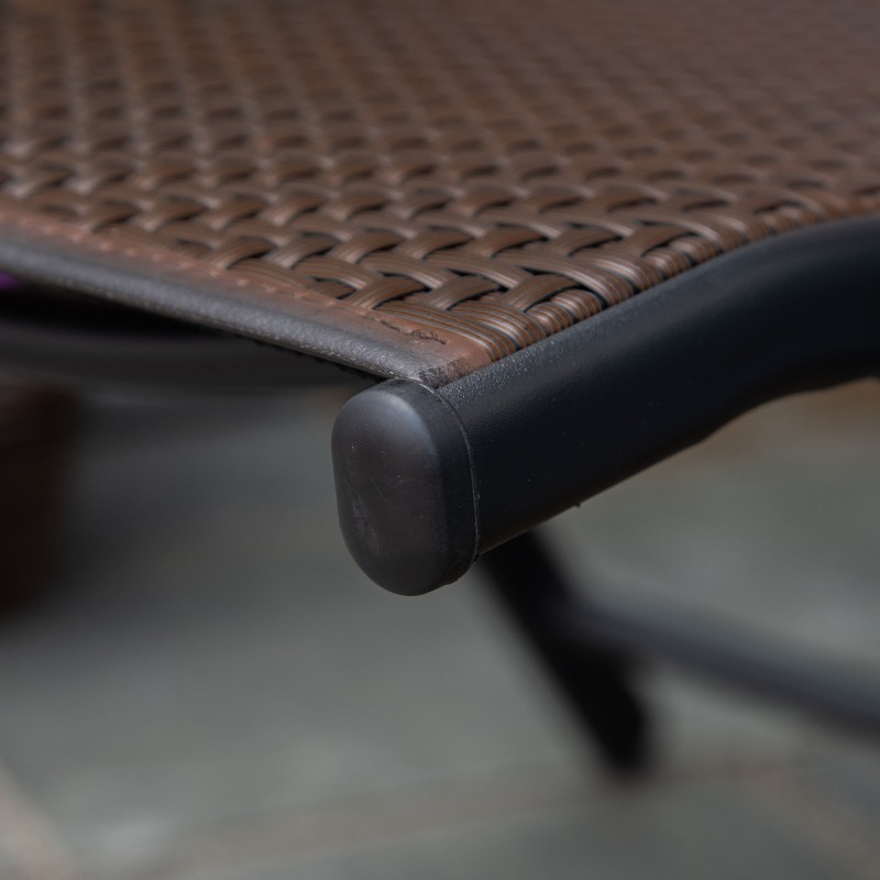 Taitettava polyrottinkinen puutarhatuoli, 7-asentoinen selkänoja, ulkokäyttöön, 58x71x111 cm, ruskea/musta