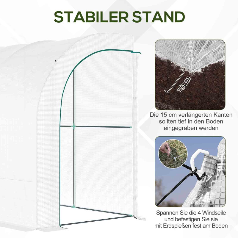 Puutarhakasvihuone 3 tasoa muovi ja teräs 300 x 150 x 213 cm valkoinen