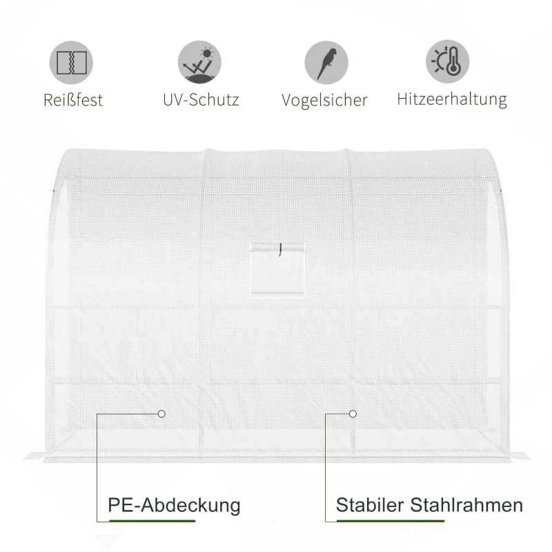 Puutarhakasvihuone 3 tasoa muovi ja teräs 300 x 150 x 213 cm valkoinen