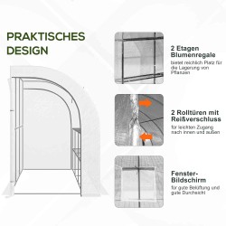 Puutarhakasvihuone 3 tasoa muovi ja teräs 300 x 150 x 213 cm valkoinen
