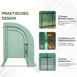 Puutarhakasvihuone 3 tasoa UV-suojattu muovikate 300 x 150 x 213 cm vihreä