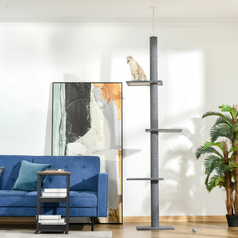 Kattokorkea kiipeilypuu ja raapimispuu kissoille, 228–260 cm, harmaa