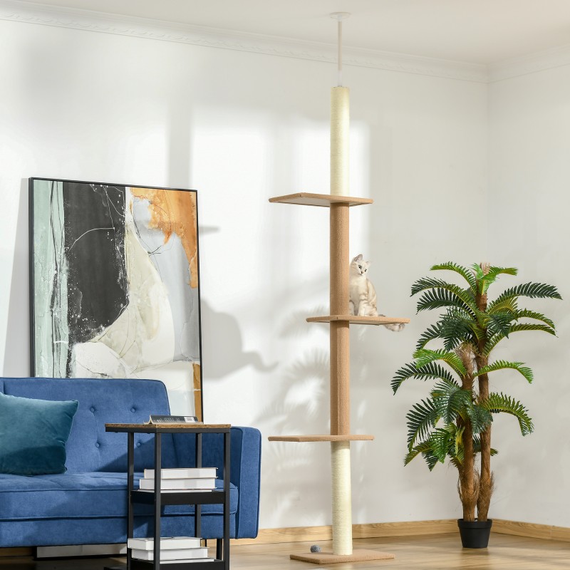 Kissan kiipeilypuu kattoon asti ulottuva 4 tasoa 228–260 cm khaki