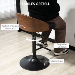 Baarituoli keittiöön 2 kpl, säädettävä ja 360° kääntyvä, keinonahka ja teräs, massiivipuu selkänoja, musta/kahvi