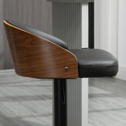 Baarituoli keittiöön 2 kpl, säädettävä ja 360° kääntyvä, keinonahka ja teräs, massiivipuu selkänoja, musta/kahvi