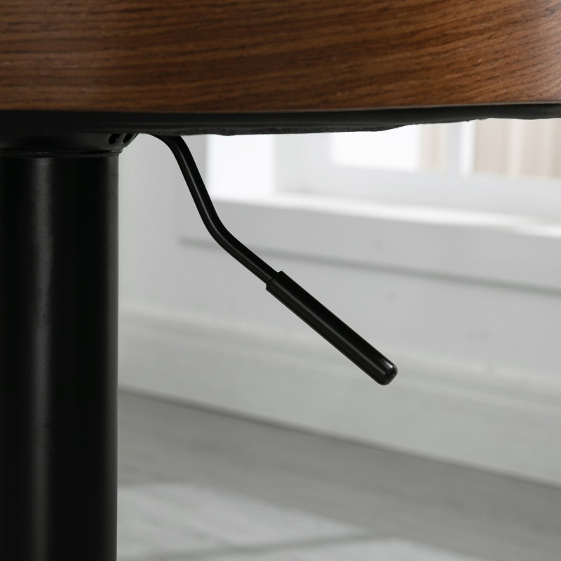 Baarituoli keittiöön 2 kpl, säädettävä ja 360° kääntyvä, keinonahka ja teräs, massiivipuu selkänoja, musta/kahvi