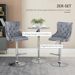 Säädettävät baarituolit keittiöön 2 kpl, kääntyvä samettipäällyste, teräsjalka, harmaa 49x60x102-123 cm