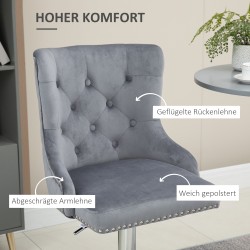 Säädettävät baarituolit keittiöön 2 kpl, kääntyvä samettipäällyste, teräsjalka, harmaa 49x60x102-123 cm