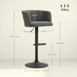 Baarijakkara 2 kpl, säädettävä korkeus 64–85 cm, metallijalusta, tummanharmaa