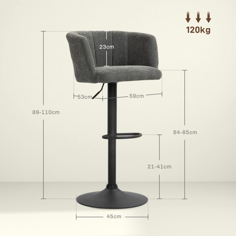 Baarijakkara 2 kpl, säädettävä korkeus 64–85 cm, metallijalusta, tummanharmaa