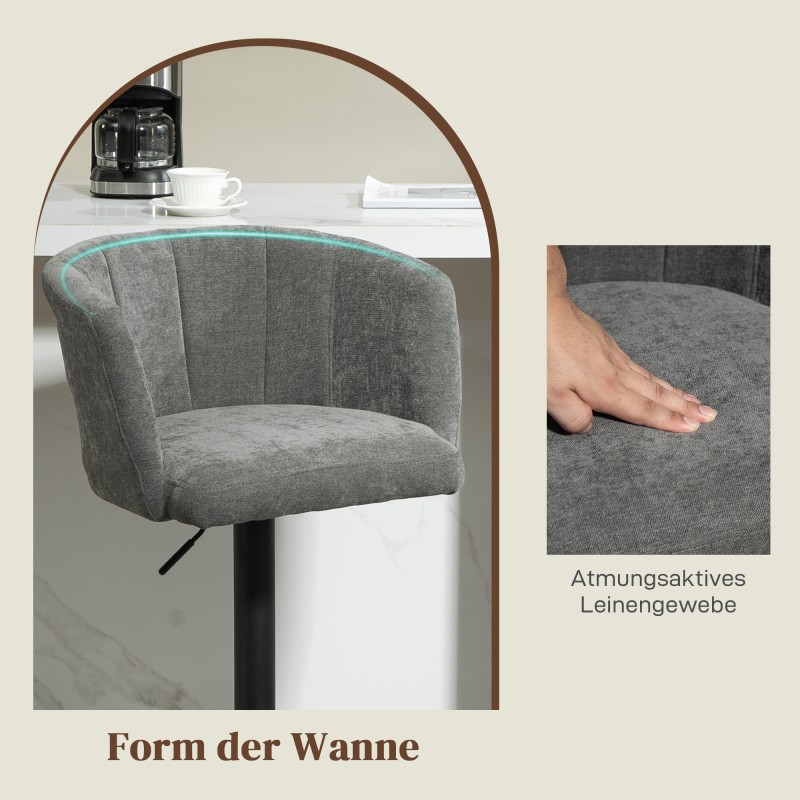 Baarijakkara 2 kpl, säädettävä korkeus 64–85 cm, metallijalusta, tummanharmaa