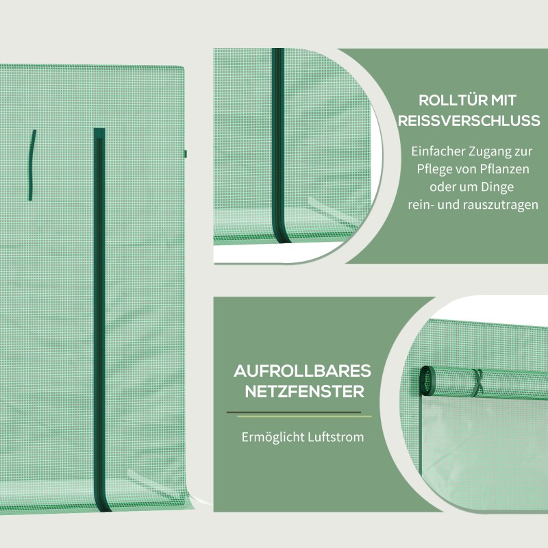 Kasvihuone puutarhaan teräsrunko ja muovipeite 200 x 76 x 168 cm vihreä