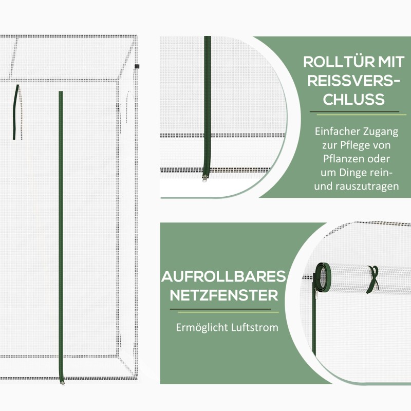 Kasvihuone teräsrungolla ja muovipeitteellä 200 x 76 x 168 cm valkoinen