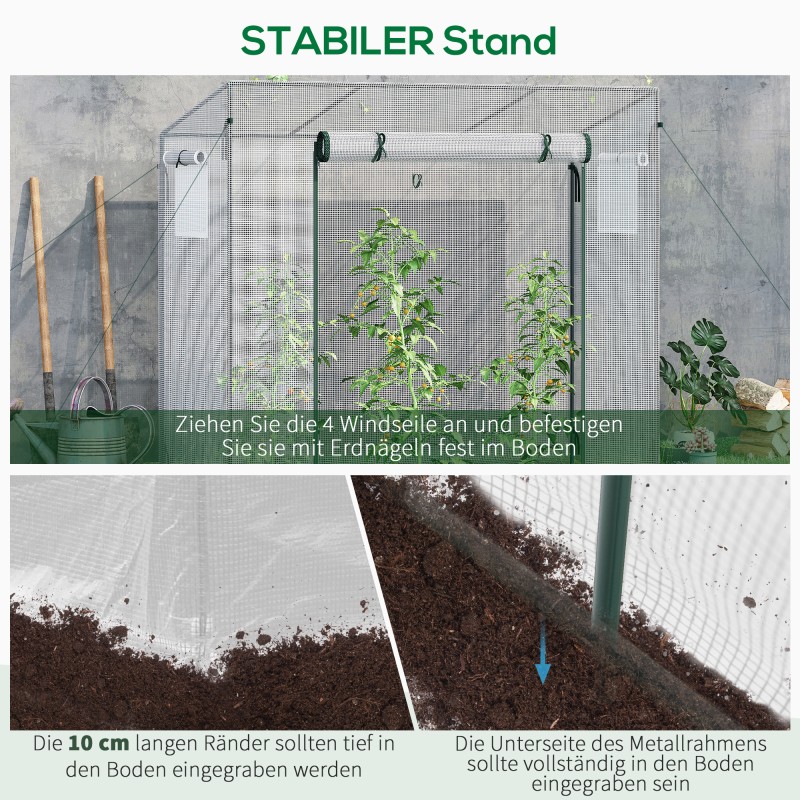 Kasvihuone teräsrungolla ja muovipeitteellä 200 x 76 x 168 cm valkoinen