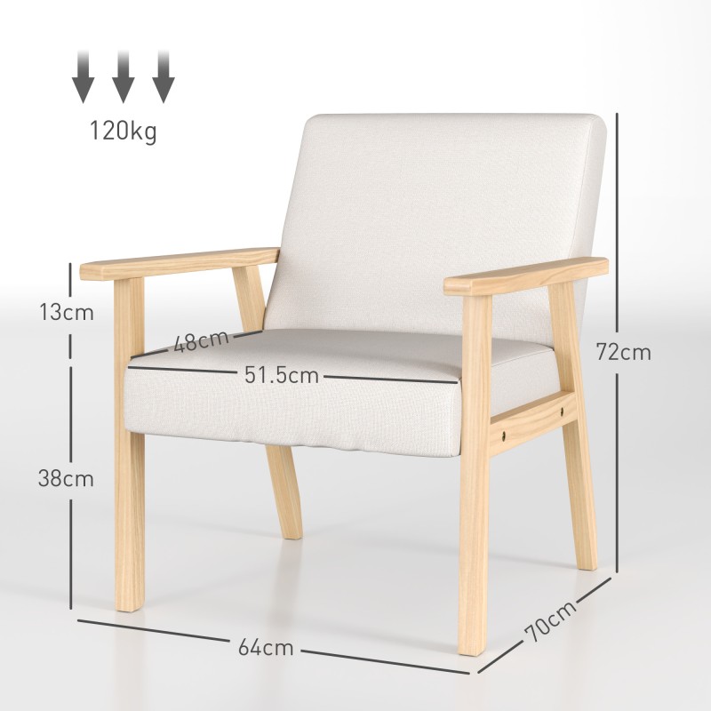 Nojatuoli käsinojilla ruokailutilaan, massiivipuurunko, leinenkankaan näköinen, 64 x 70 x 72 cm, creme